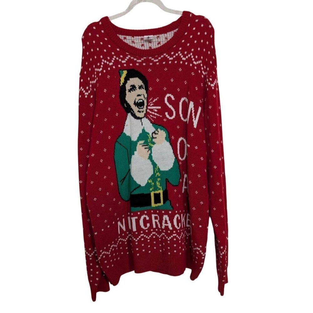 ELF Son of a Nutcracker Sweater Mens Size XL Red Funny Christmas Holiday